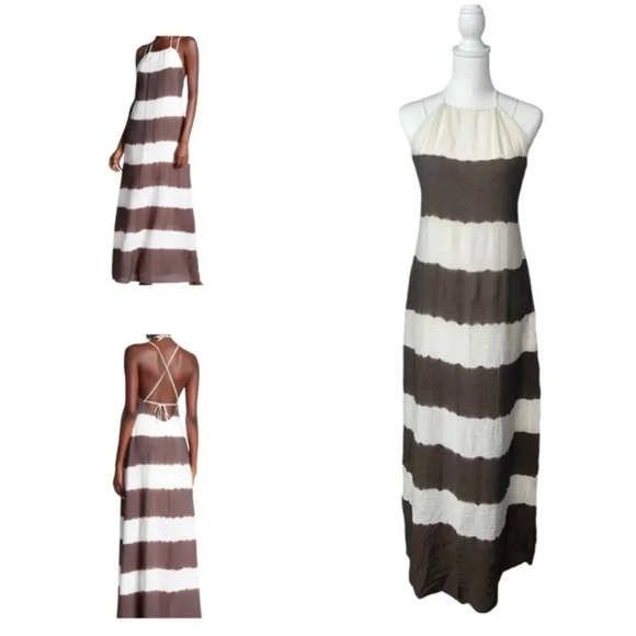 Bailey/44 Galabeya Maxi Cross back Dress White & Brown Sz Small - Picture 1 of 8